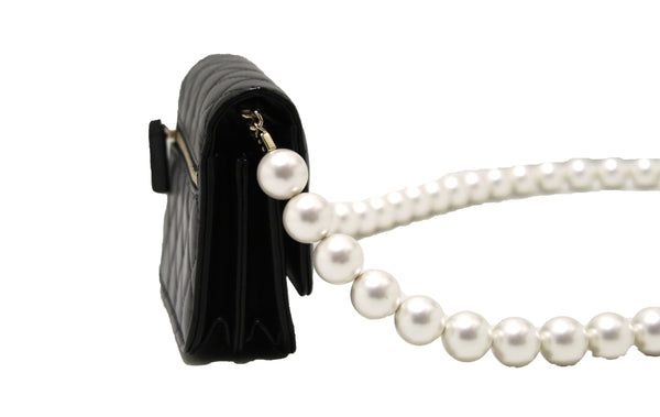 Chanel Black Quilted Calfskin Leather Wallet with Pearl Chain | Italystation.com - Shop Now at italystation.com