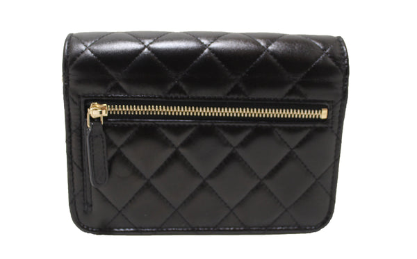 Chanel Black Quilted Calfskin Leather Wallet with Pearl Chain | Italystation.com - Shop Now at italystation.com