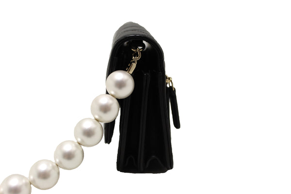 Chanel Black Quilted Calfskin Leather Wallet with Pearl Chain | Italystation.com - Shop Now at italystation.com