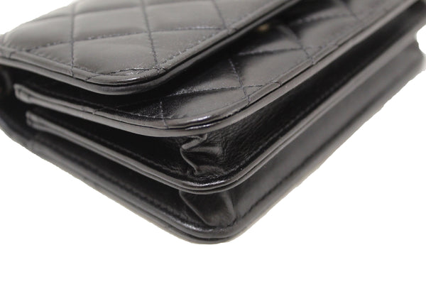 Chanel Black Quilted Calfskin Leather Wallet with Pearl Chain | Italystation.com - Shop Now at italystation.com