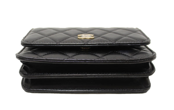 Chanel Black Quilted Calfskin Leather Wallet with Pearl Chain | Italystation.com - Shop Now at italystation.com
