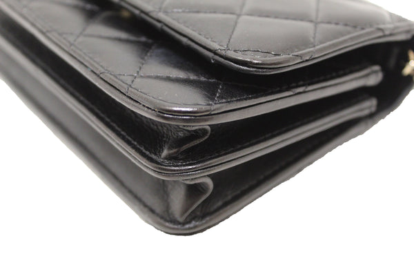 Chanel Black Quilted Calfskin Leather Wallet with Pearl Chain | Italystation.com - Shop Now at italystation.com