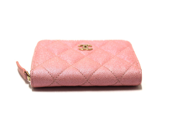 Chanel Iridescent Rose Pink Quilted Caviar Leather Classic Zipped Coin Purse