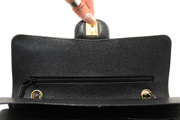 Chanel Classic Black Quilted Caviar Leather Classic Medium Double Flap Bag