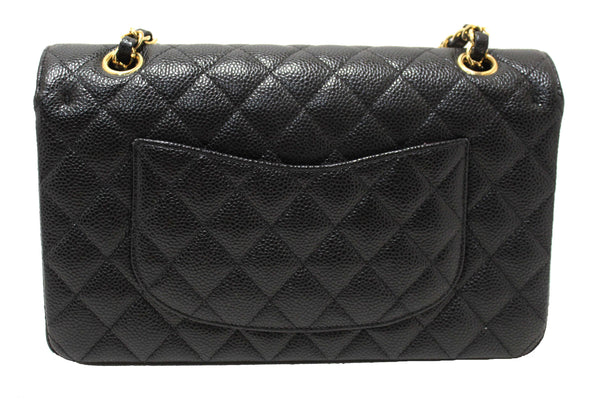 Chanel Classic Black Quilted Caviar Leather Classic Medium Double Flap Bag