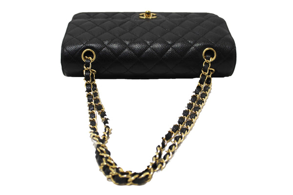 Chanel Classic Black Quilted Caviar Leather Classic Medium Double Flap Bag