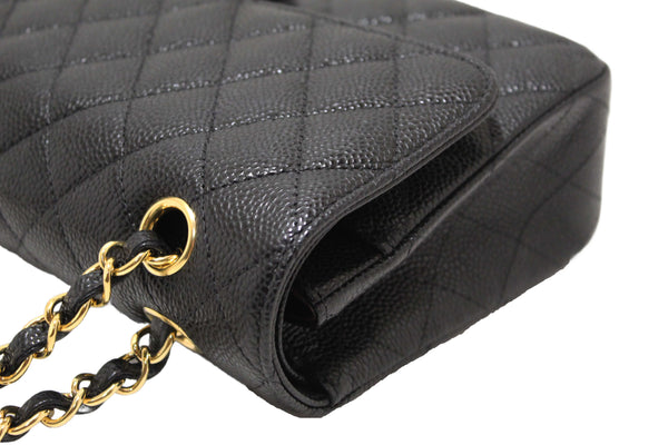 Chanel Classic Black Quilted Caviar Leather Classic Medium Double Flap Bag
