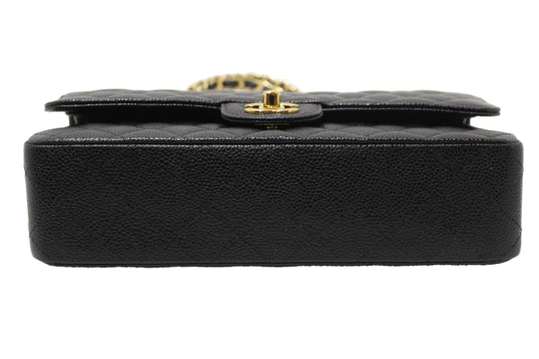 Chanel Classic Black Quilted Caviar Leather Classic Medium Double Flap Bag