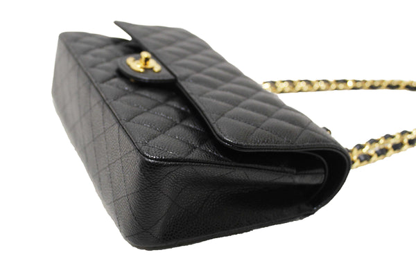 Chanel Classic Black Quilted Caviar Leather Classic Medium Double Flap Bag