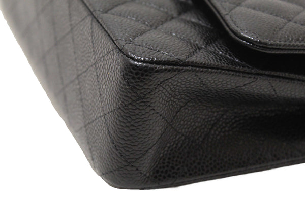 Chanel Classic Black Quilted Caviar Leather Classic Medium Double Flap Bag