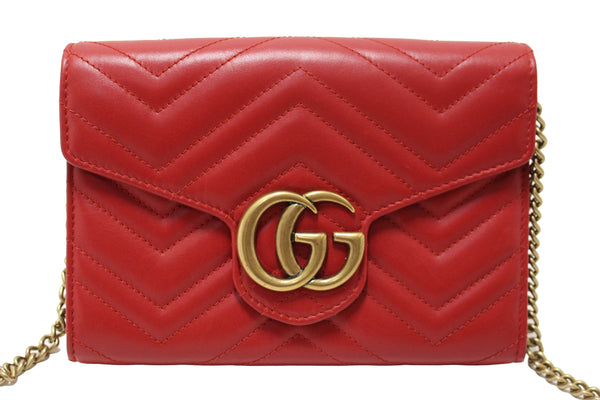 Gucci Red Marmont Matelassé Chevron Leather Mini Bag
