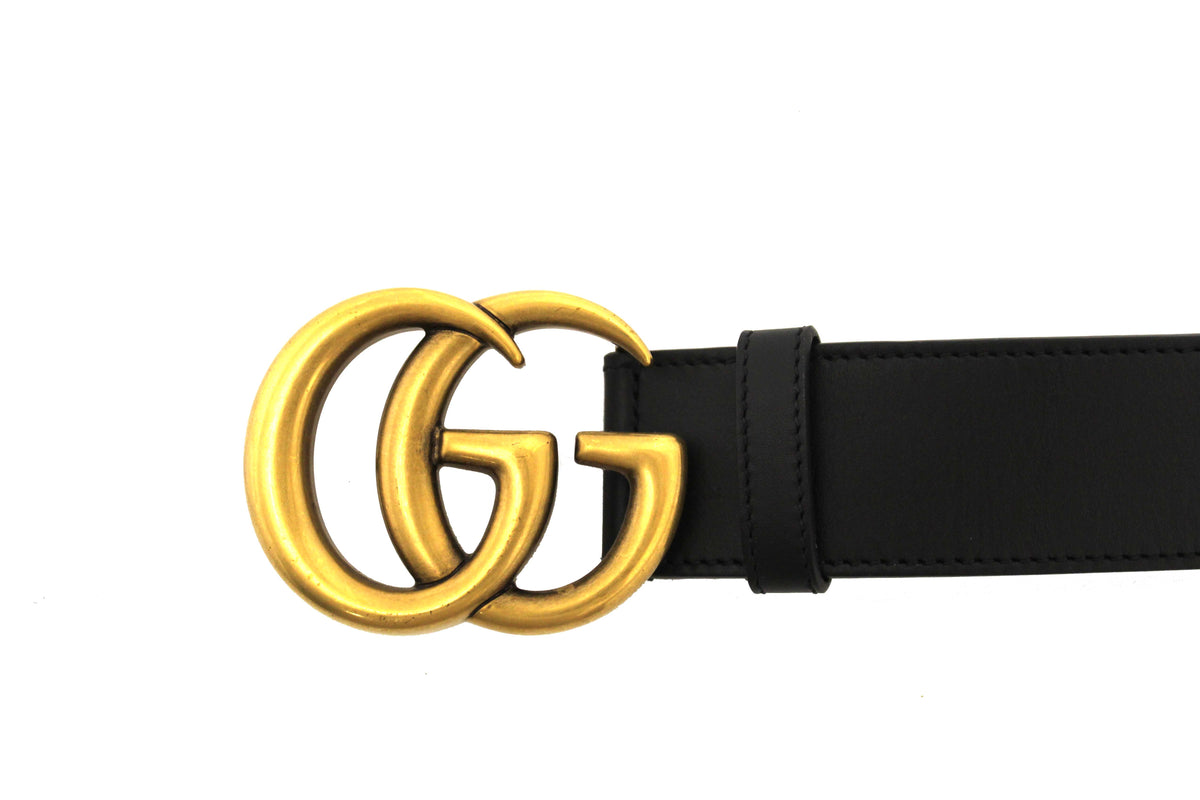 Gucci Black Leather GG Marmont with Maxi GG Belt Size 80 