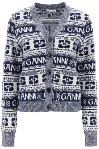 jacquard wool cardigan with logo pattern K2093 SKY CAPTAIN