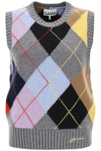 wool vest with argyle pattern K2101 FROST GRAY