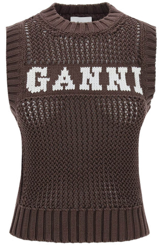 open-stitch knitted vest with logo K2120 HOT FUDGE