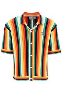 striped knit bowling shirt with nine words MS24KW61401 MULTI