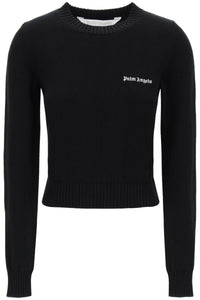 cropped pullover with embroidered logo PWHE051S24KNI001 BLACK OFF WHITE