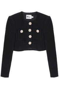 Self portrait tweed cropped jacket with diamant√© buttons RS24 041J B BLACK