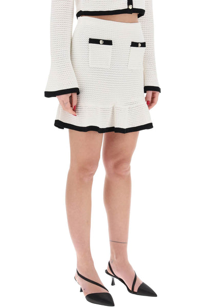 Self portrait crochet mini skirt in SS24 217SK C WHITE