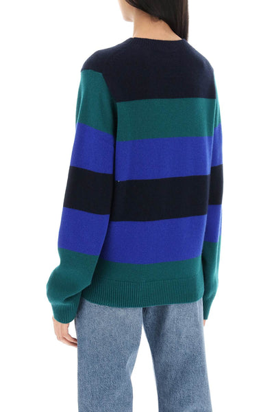 striped cashmere sweater U11210JM FOREST COBALT MIDNIGHT