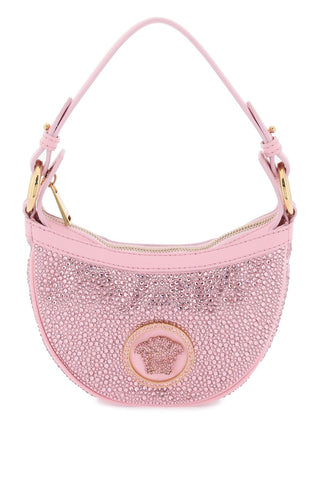 Versace repeat mini hobo bag with crystals 1009819 1A06487 PALE PINK VERSACE GOLD