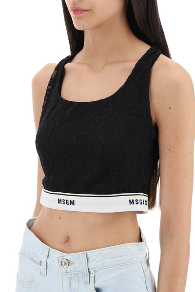 Msgm sports bra in lace with logoed band 3442MDR01 237317 NERO