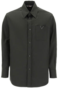 Valentino garavani snap-up overshirt in stretch nylon 4V3CIA9ACKV OLIVE