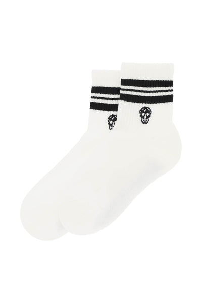 Alexander mcqueen stripe skull sports socks 645423 3D17Q WHITE BLACK