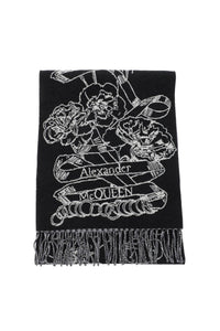 Alexander mcqueen wool reversibile scarf 755076 3200Q GREYBLACK