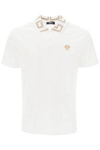 Versace polo shirt with greca collar A87402 1A06199 OPTICAL WHITE