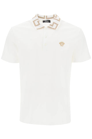 Versace polo shirt with greca collar A87402 1A06199 OPTICAL WHITE