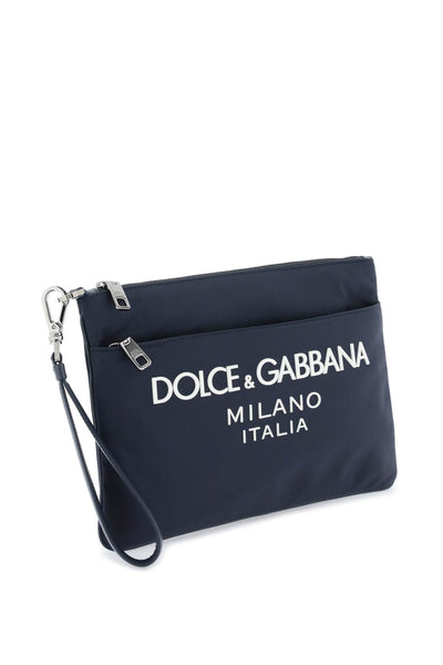 Dolce & gabbana nylon pouch with rubberized logo BP3259 AG182 BLU BLU NAVY