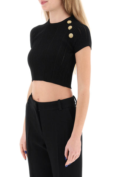 Balmain knitted cropped top with embossed buttons CF1AI077KF24 NOIR