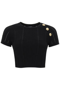 Balmain knitted cropped top with embossed buttons CF1AI077KF24 NOIR