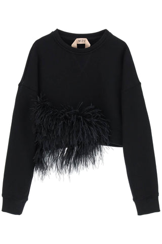 N.21 cropped sweatshirt with feathers E011 4038 NERO