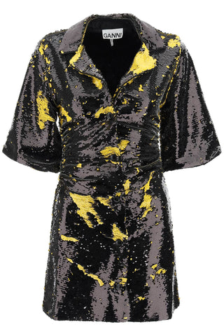 Ganni bicolor mini sequined dress F7553 BLACK