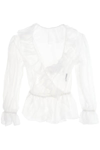 Dolce & gabbana silk chiffon blouse with ruffles. F79FGT FU1AT BIANCO OTTICO