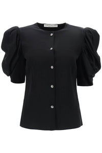 Alessandra rich envers satin blouse with bouffant sleeves FABX3616 F4202 BLACK