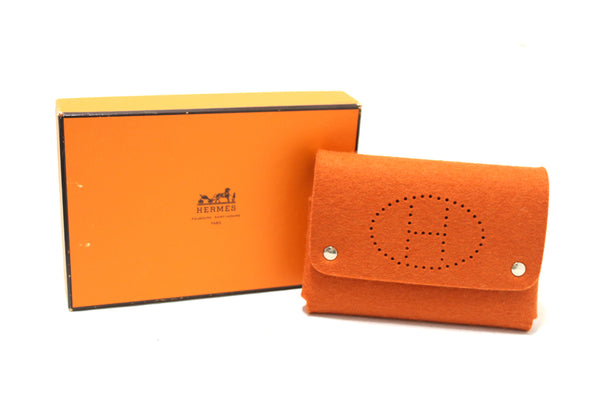 Hermes Ettuart GM Pouch  Felt Orange Fittings Playing Card Case Accessory