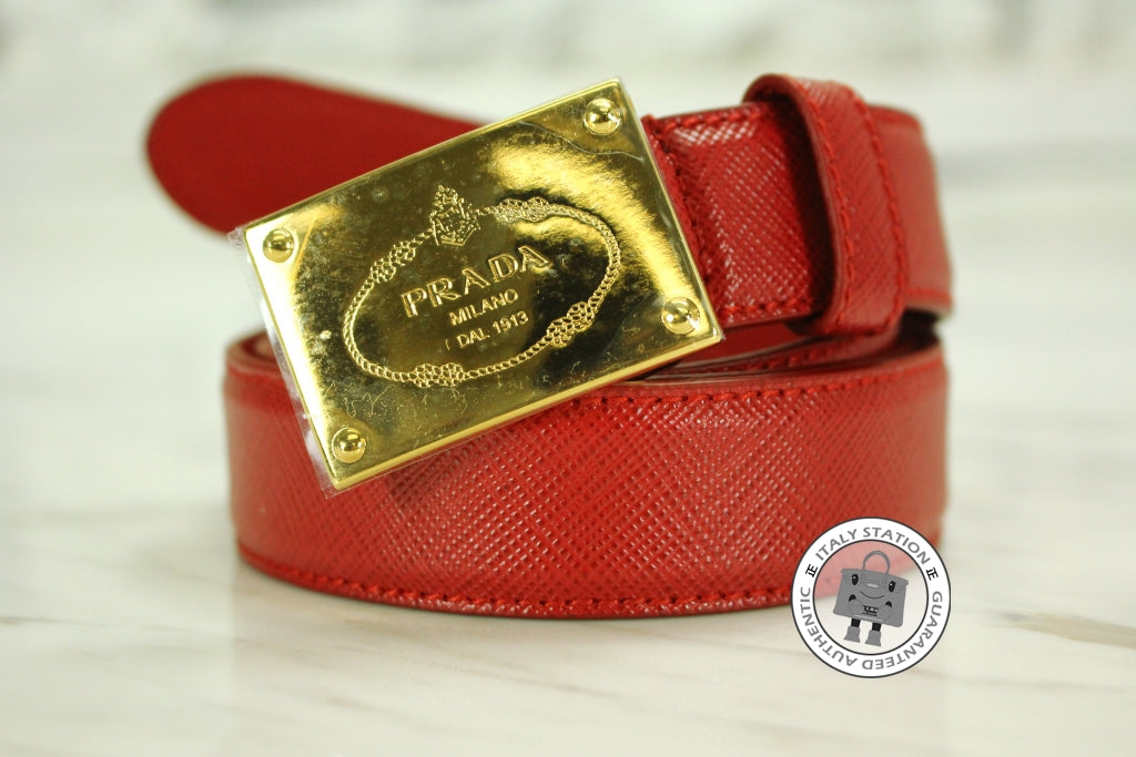 Prada Saffiano Belt in Gold Size Medium