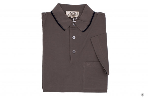 HERMES Hermes H837430HA Surpiqure Sellier Polo Shirt Taupe / HA87 Cott | Italystation.com - Shop Now at italystation.com