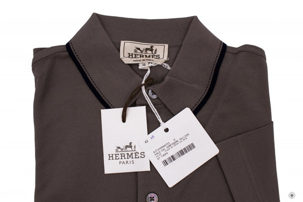HERMES Hermes H837430HA Surpiqure Sellier Polo Shirt Taupe / HA87 Cott | Italystation.com - Shop Now at italystation.com