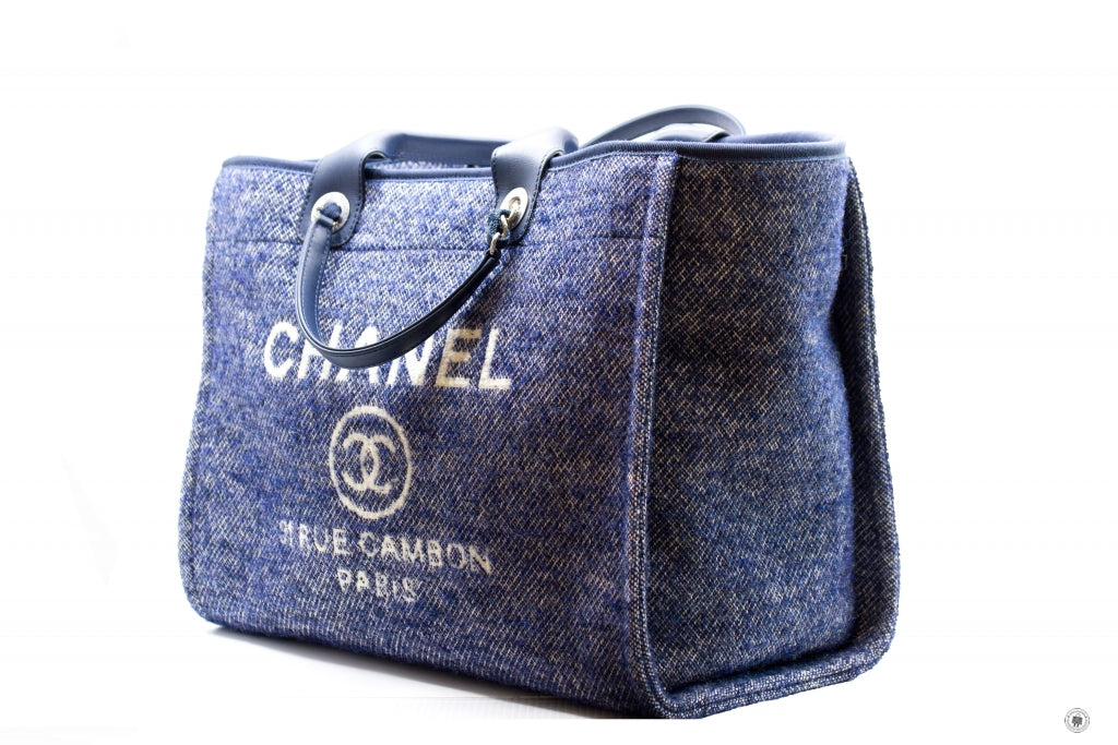Chanel Deauville MM Tote Bag Beige Mix Fiber Chain Shoulder Purse A67001  New