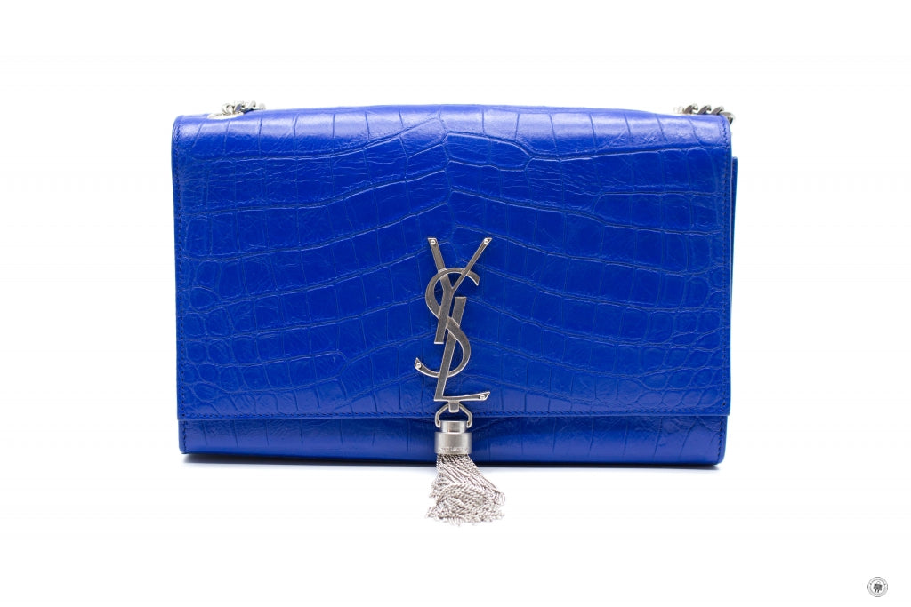 Saint Laurent Small Kate Shiny Croc Embossed Leather Shoulder Bag in Blue  Petrole at Nordstrom - Yahoo Shopping