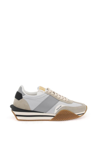 Tom ford james sneakers in lycra and suede leather J1292 LCL394N SILVER CREAM