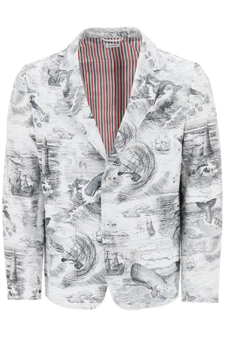Thom browne deconstructed single-breasted jacket with nautical toile motif MJU505AF0373 BLACK WHITE