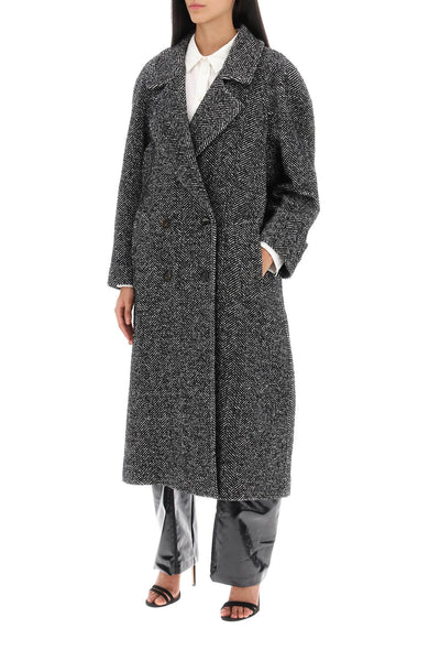 Mvp wardrobe oversized herringbone coat MVPI3CP018 BLACK