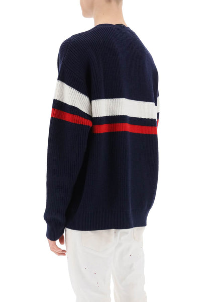 Dsquared2 wool sweater with varsity patch S74HA1429 S18431 BLUE WHITE RED
