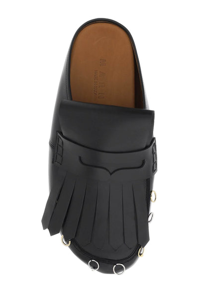 Marni leather clogs with bangs and piercings SBMR003300P5088 BLACK