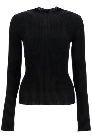 ribbed wool top with a high 0019 NERO